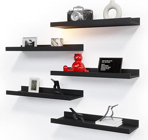 RICHER HOUSE 5 Set Floating Wall Mounted Shelves, Black Shelves
