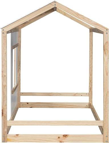 Miniatura 6 de Cama individual para niños, cama Montessori con techo y ventana, marco de madera con estilo cabaña de diseño rústico, casa de juegos para niñas,