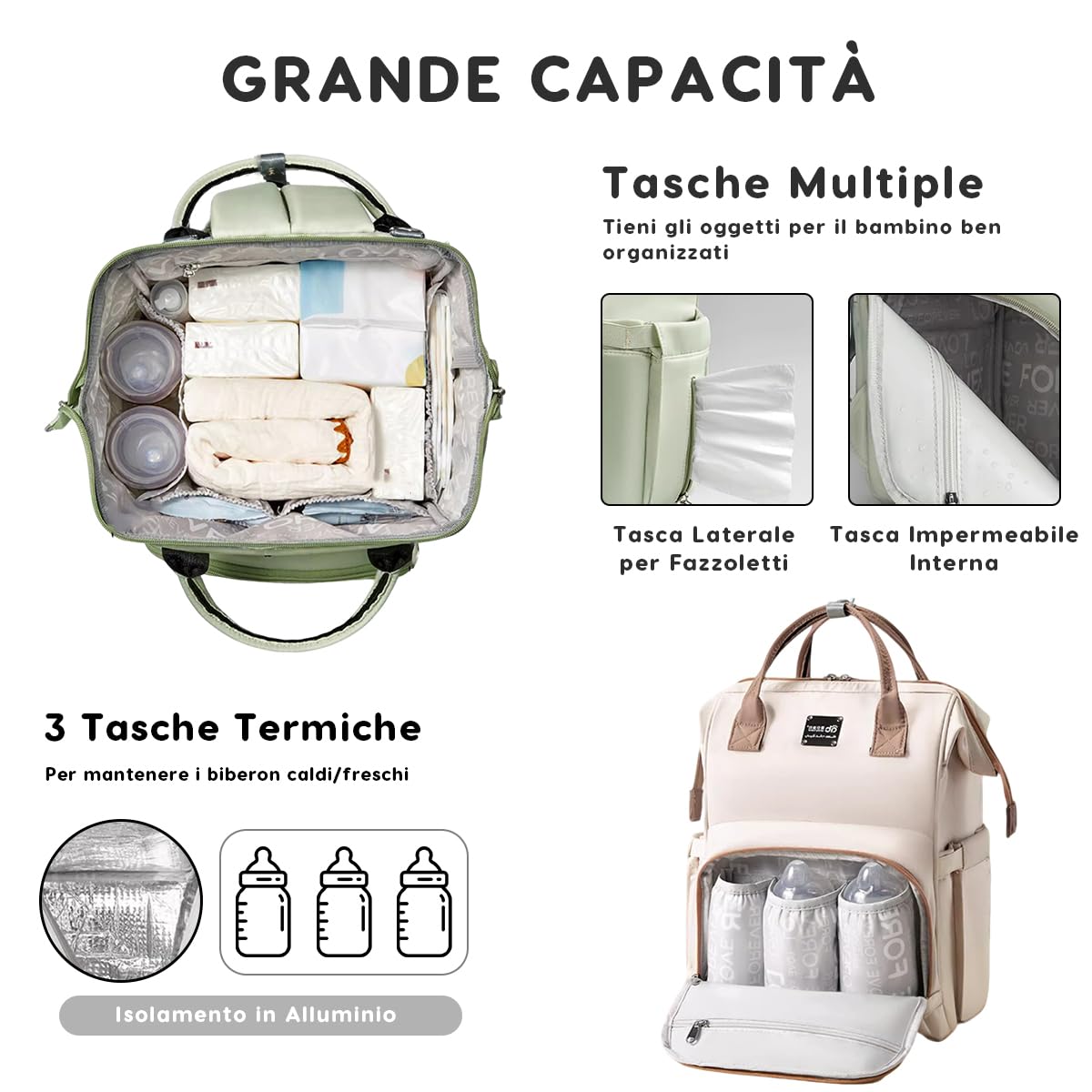 SONARIN Spazioso Leggero Zaino Fasciatoio,Multifunzionale Impermeabile Borsa per Pannolini Zaino Mamma Neonato Borsa Fasciatoio da Viaggio con Tasche Termiche & Ganci per Passeggino(Albicocca)