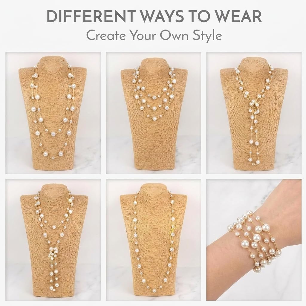 Layered Pearl Necklace Fashion Jewelry Gift for Daily Wear Glass Crystal Beaded Long Necklace Gold Dainty Layered Boho Statement Jewelry Summer Fashion Gift
