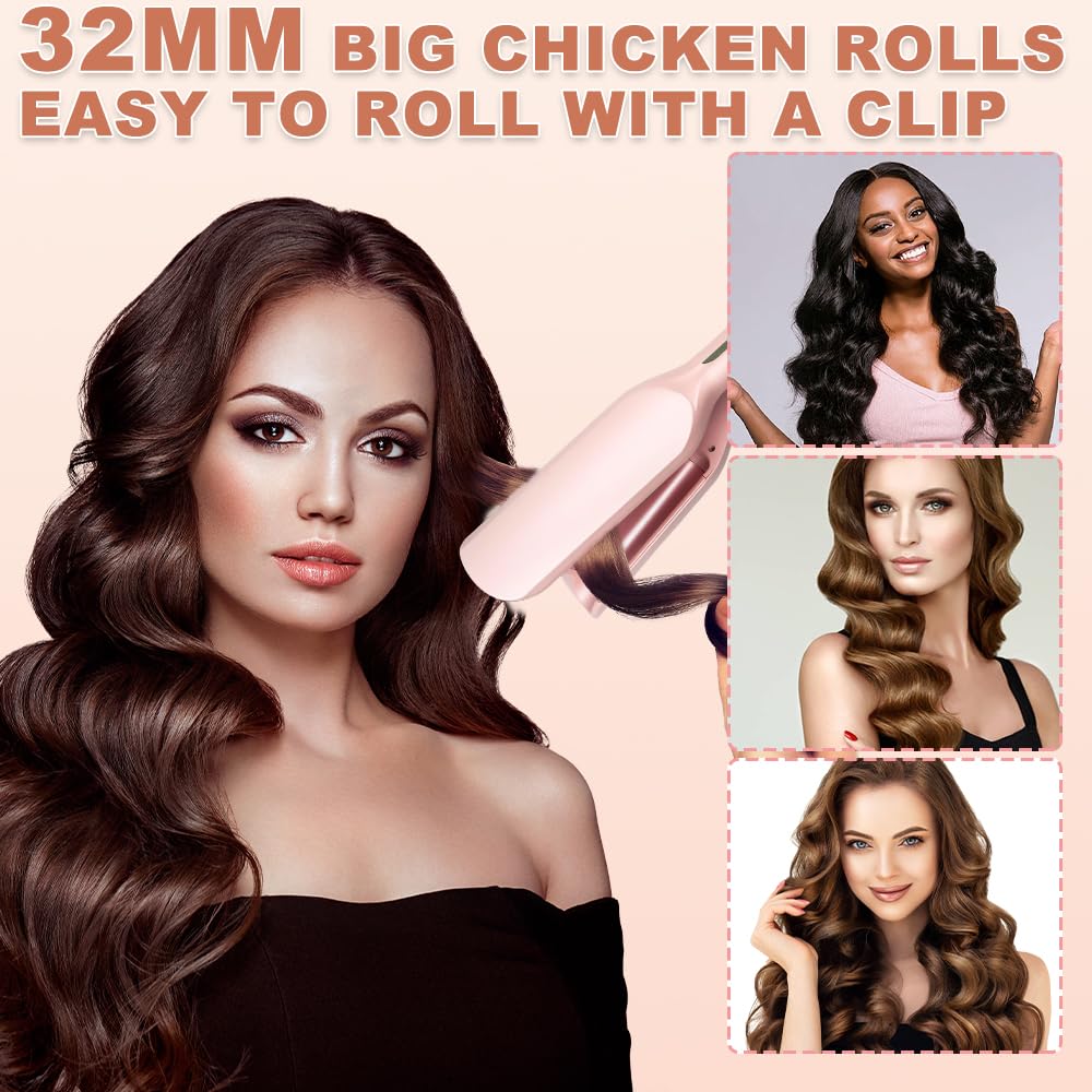 Fer a Onduler Cheveux, 32mm Boucleur a Cheveux, Fer à Onduler, Fer a Gaufrer les Cheveux, Fer a Friser Boucler avec 5 Températures Réglables, Boucleur Wavy pour Tous les Types de Cheveux (Rose)