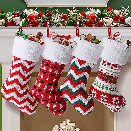 NIBESSER Juego de 4 calcetines de Papá Noel grandes para rellenar, bolsa de regalo, colgante de árbol de Navidad, decoración navideña