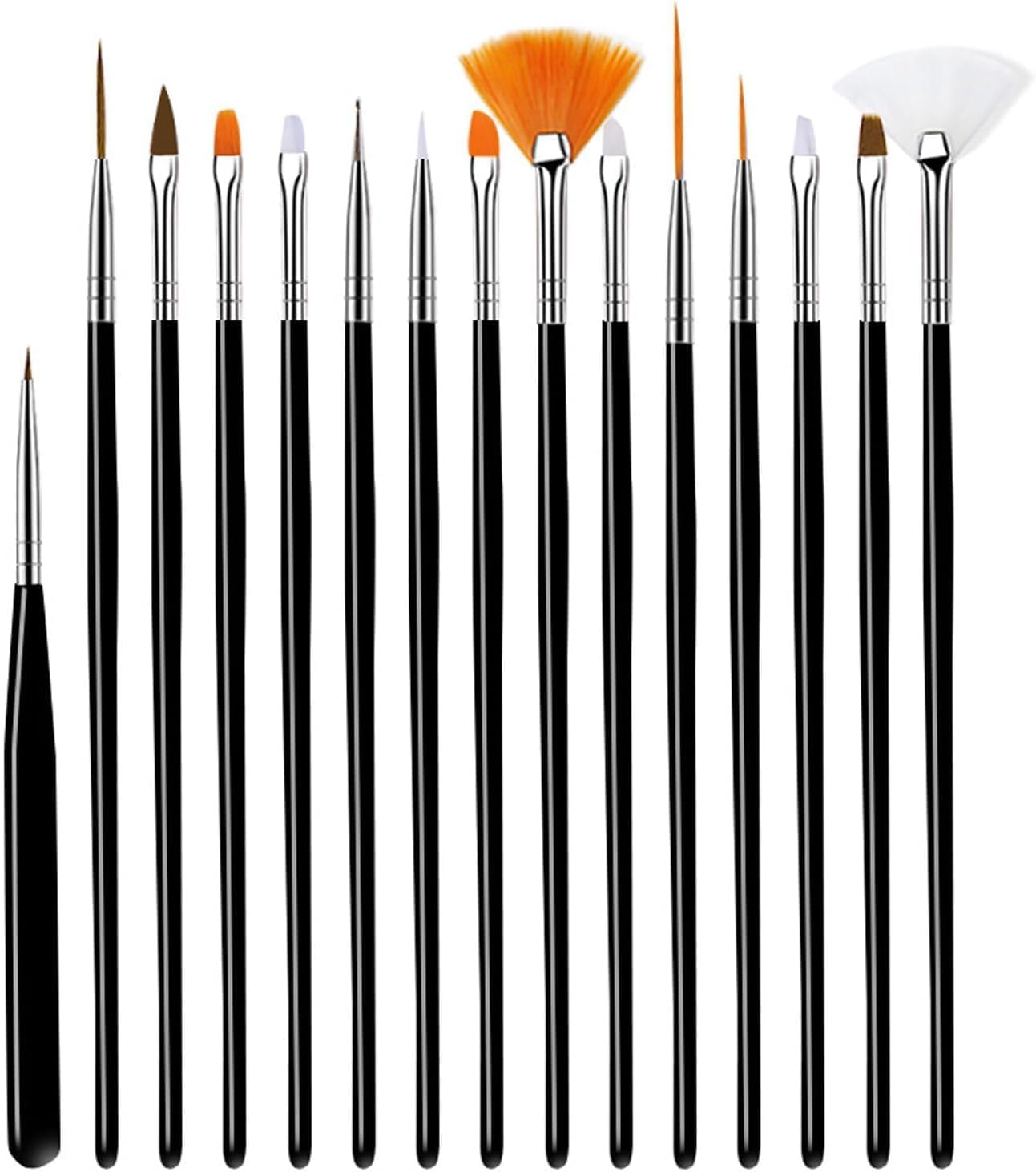 Nail Art Brushes Set, 15pcs Professional Nail Design Tools, Includes Liner, Square, French, Flat, Sharp Oval Brushes for Detailed Artistry, for Salon & Home Use, Black-image-18