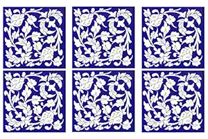 Shiv Kripa Blue Art Pottery Decorative Ceramic Traditional Tiles (6 X 6 INCH/Pack of 6 Tiles)