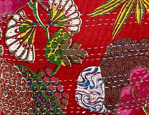 Image of Cotton Kantha Embroidery Cushion Cover (16x16-inches) (Set of 1, Red)