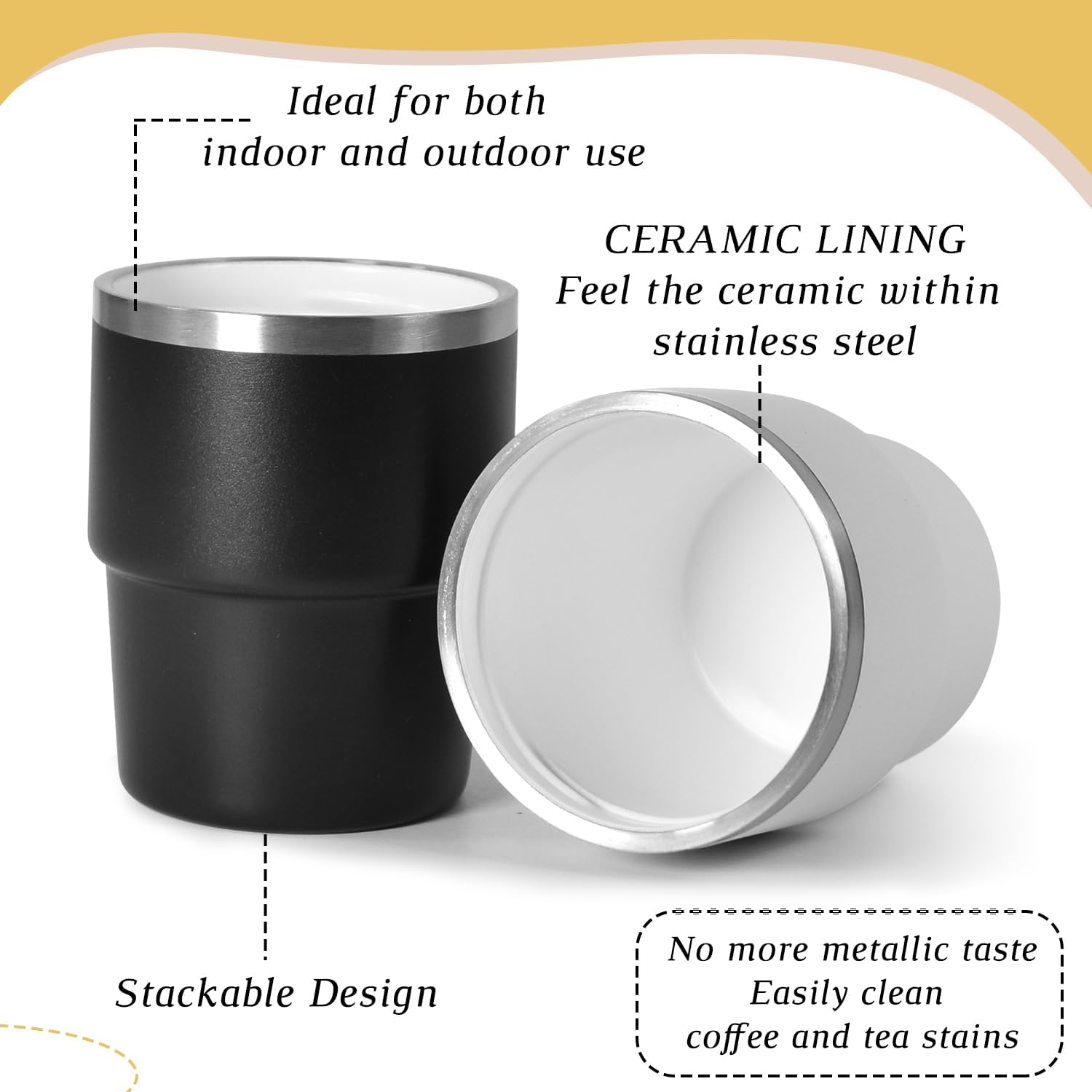 6 oz Espresso Cup, Ceramic-Lined 18/8 Stainless Steel Coffee Cup With lid for Espresso Machine, Reusable & Stackable Double-Wall Vacuum Insulated Tea Cups, Dishwasher Safe, 4 Pack-4 Colors - Image 4