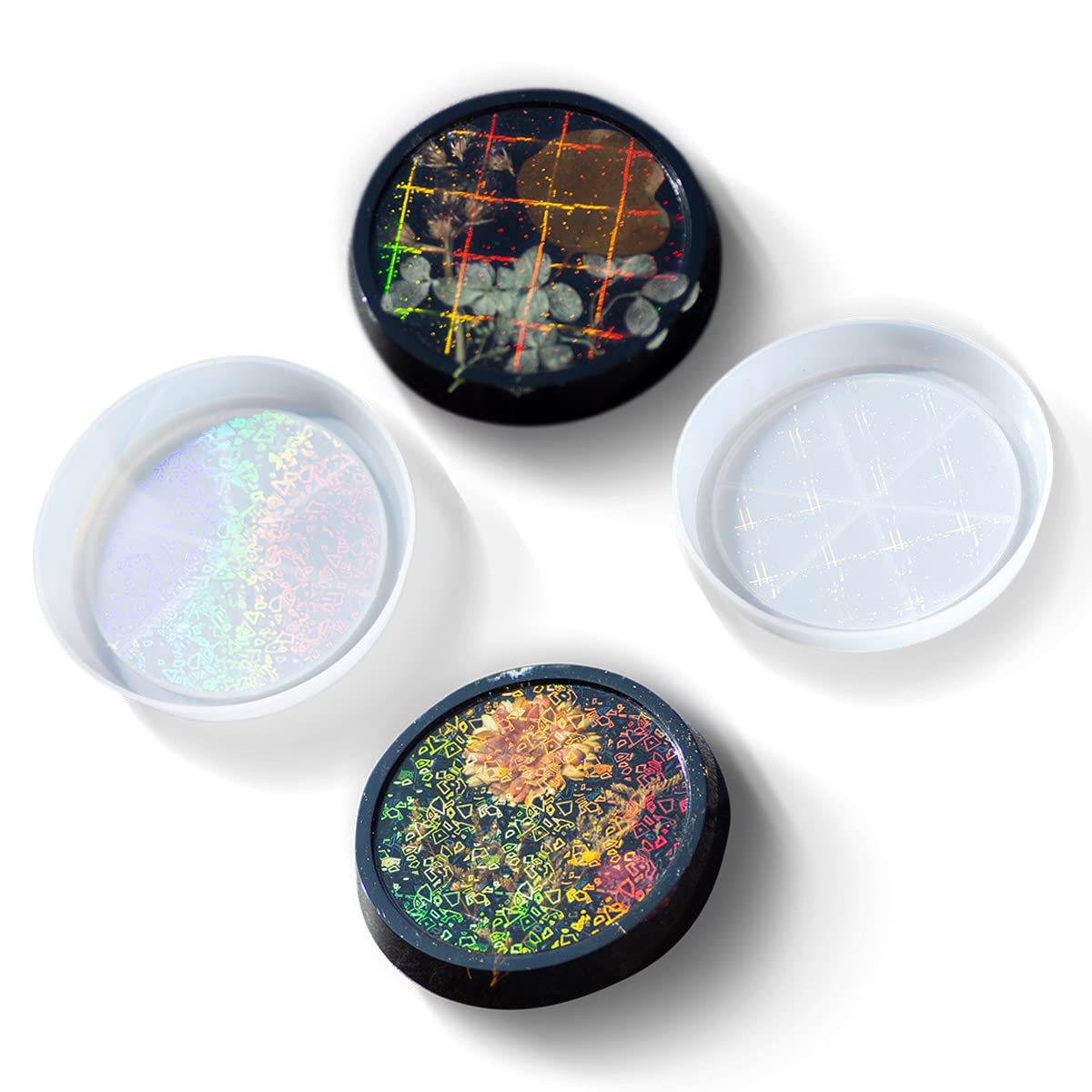 Playing Mold Resin Coaster Molds,2Pcs circular laser holographic Coaster Molds for Resin,epoxy Resin Molds for Making Resin Coasters,cups Mat,home Table Decoration