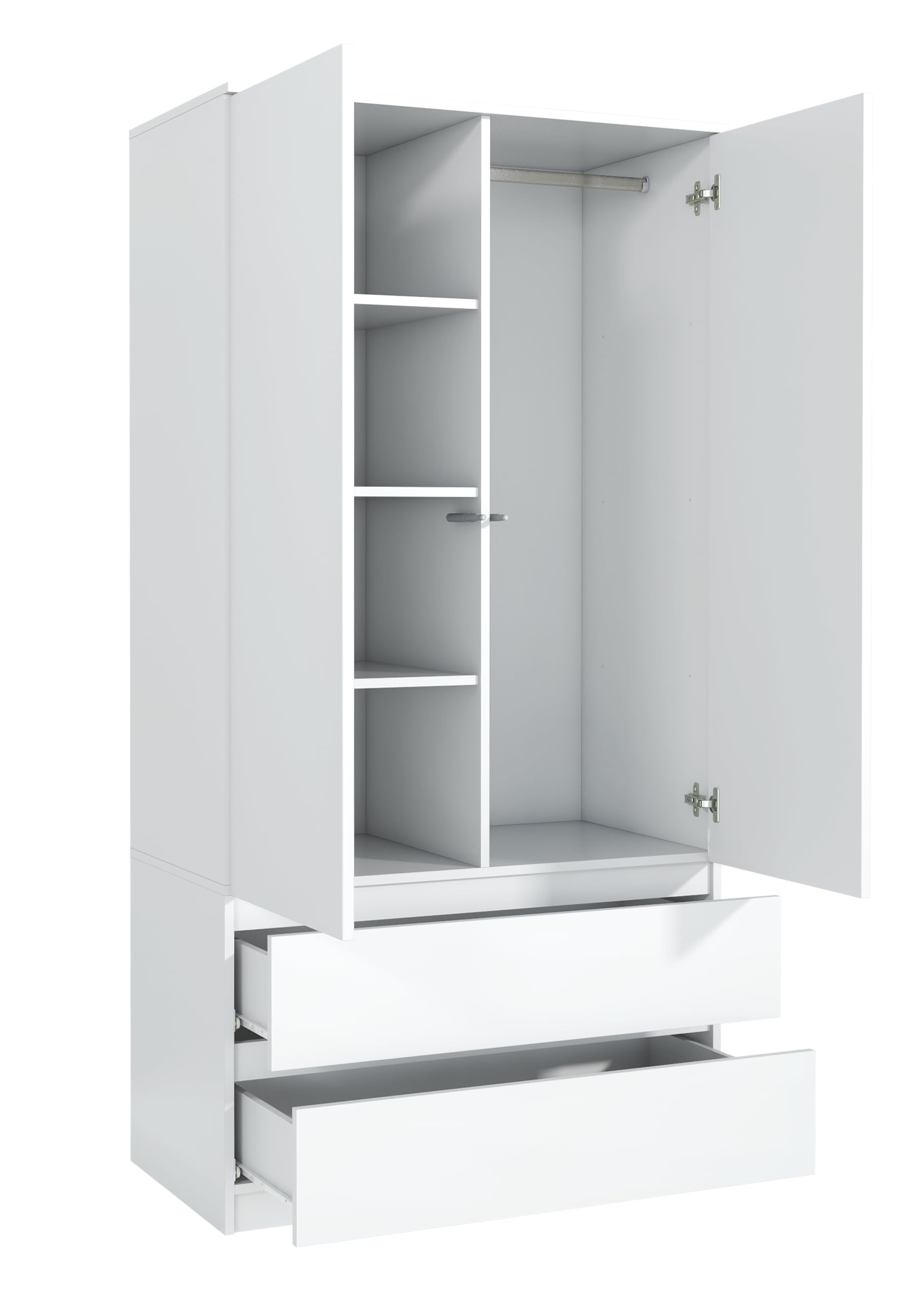 Meble Masztalerz Armadio Cameretta da Letto con 2 Cassetti 90 cm Bianco 180x90x50cm