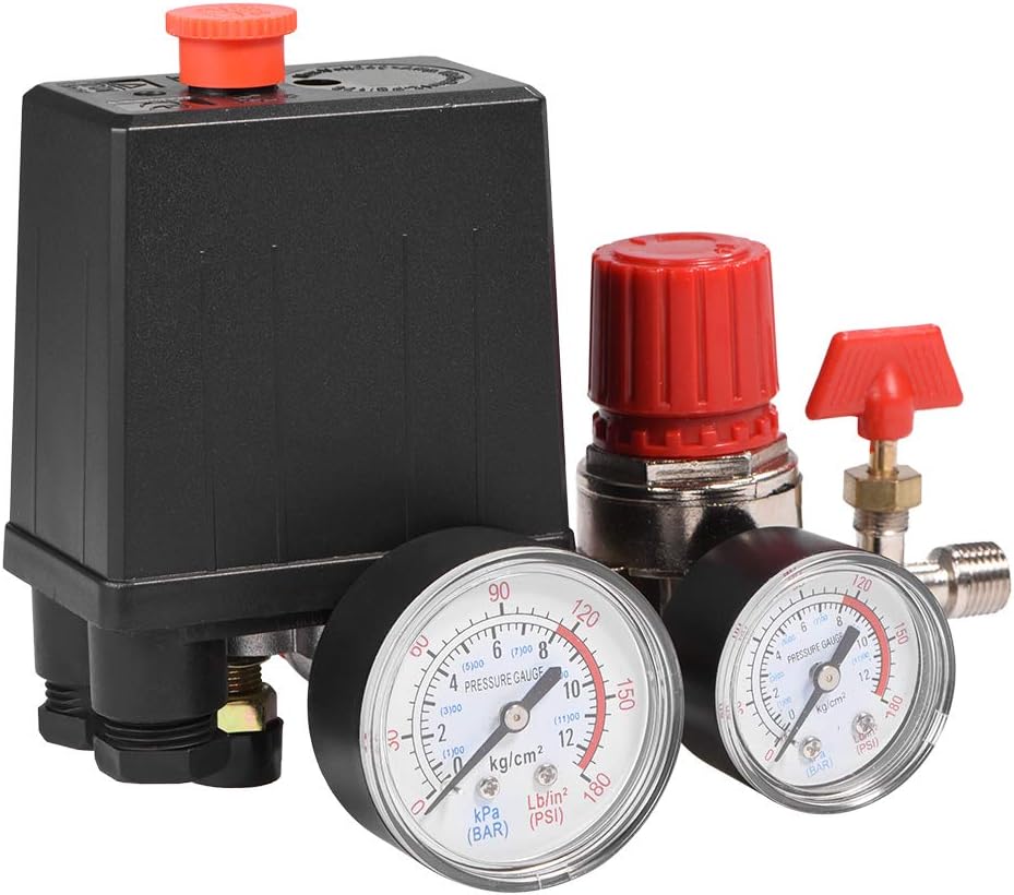 Air Compressor Pressure Control Switch, Air Compressor Pressure Valve Switch Control Regulator with Gauges for Fast Pressure Reduction