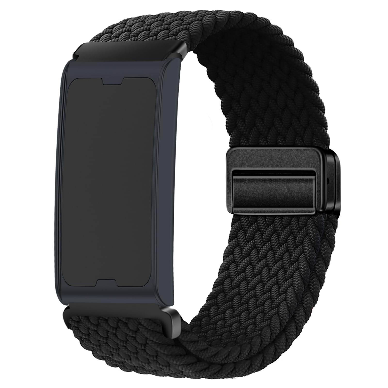 PONATTENO Braided Band Compatible for Amazfit Helio Strap, Magnetic Buckle Design, Breathable Soft Elastic Sport Wristband for Helio Strap Fitness Tracker (Black)