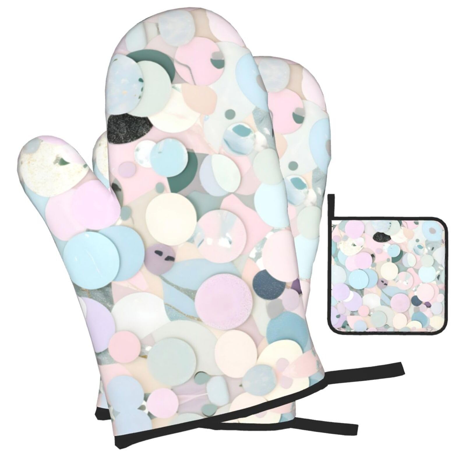 Ensemble De 2 Maniques De Cuisine - Motif Terrazzo Marbre Pastel - Résistantes à La Chaleur (Four, Grill) - Tissu Polyester Imperméable