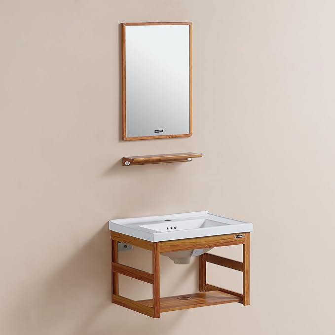 Plantex Aluminum Bathroom Vanity Cabinet Set with Sink/Mirror & Ceramic Basin for Bathroom – (Brown)