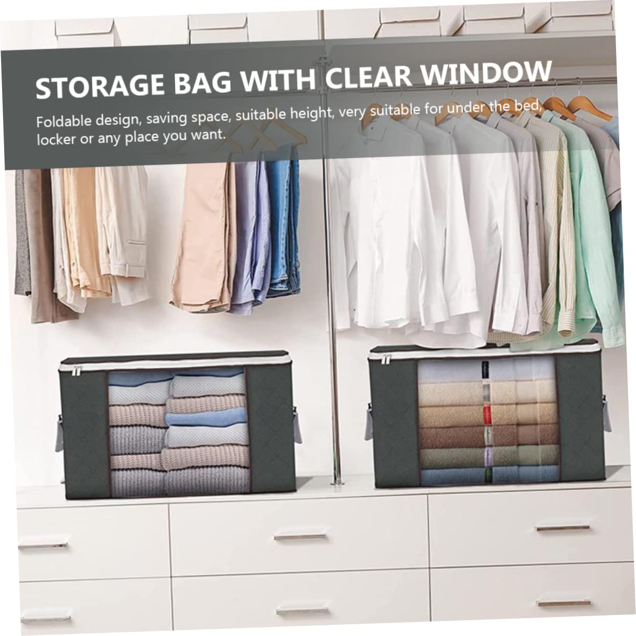 Vaguelly 2pezzi Borsa Portaoggetti Per Trapunte Organizer Con Finestra Trasparente Contenitori Per Riporre Vestiti in Non Design Pieghevole e Cerniera Per Armadietto o Sotto Letto