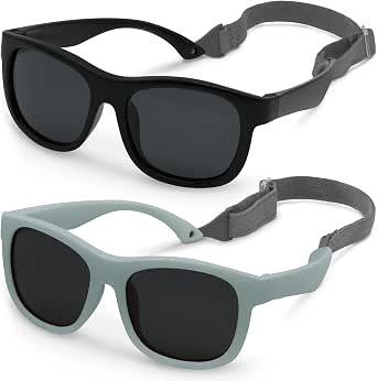 Olreco 2 Pack Baby Polarized Sunglasses with Strap, Infant Toddler Sun Protection (0-24 Months)