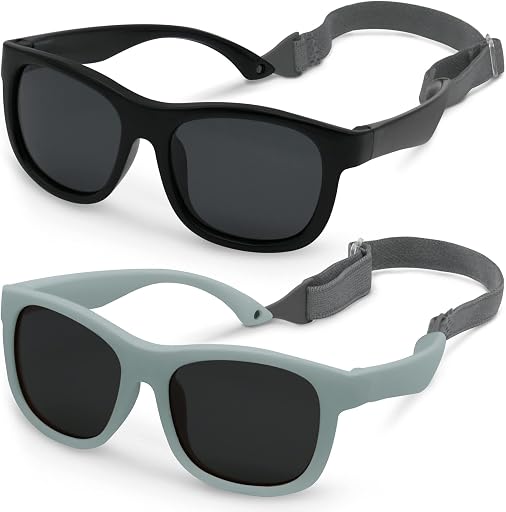 Olreco 2 Pack Baby Sunglasses Polarized Flexible Toddler Sunglasses with Strap Infant Sunglass for Baby Girl Boy 0-24 Months
