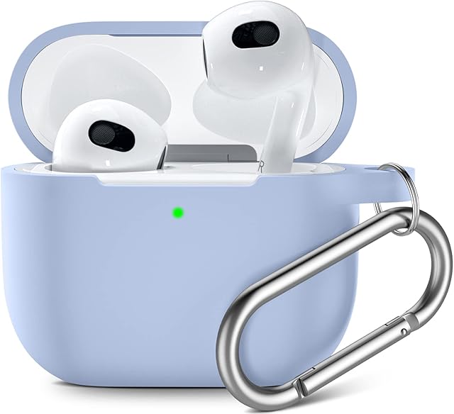 Upeak Compatible with AirPods 3rd Generation Case 2021, Fully Wrapped Silicone Protective Case Cover Shock Absorption for Apple AirPods 3 Case, With Keychain, Lilac