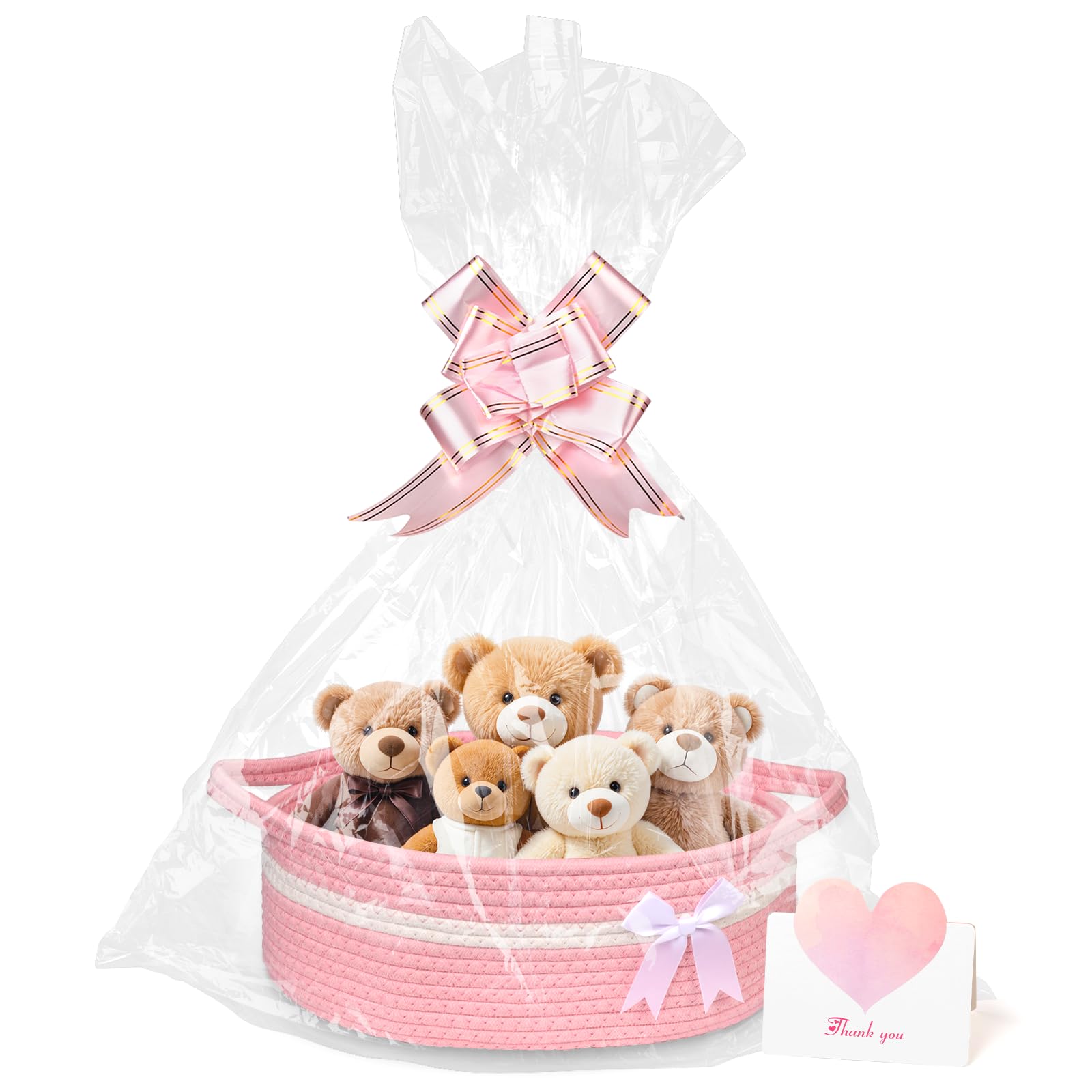 Dengthrive Panier Cadeau Vide à Garnir: Panier Garni Vide Panier Rangement Bébé Tissé Avec sac Cadeau et Ruban Carte de Voeux Convient pour les Baby Showers les Anniversaires les Mariages et Noël