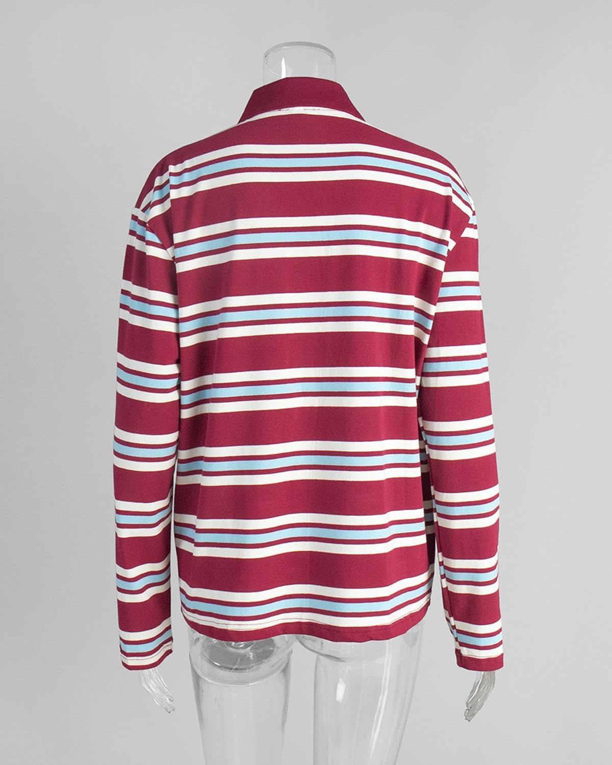 Cioatin Women Oversized Striped Rugby Polo T-Shirt Tops Long Sleeve Vintage Y2K Preppy Button Collared Sweatshirt Pullover