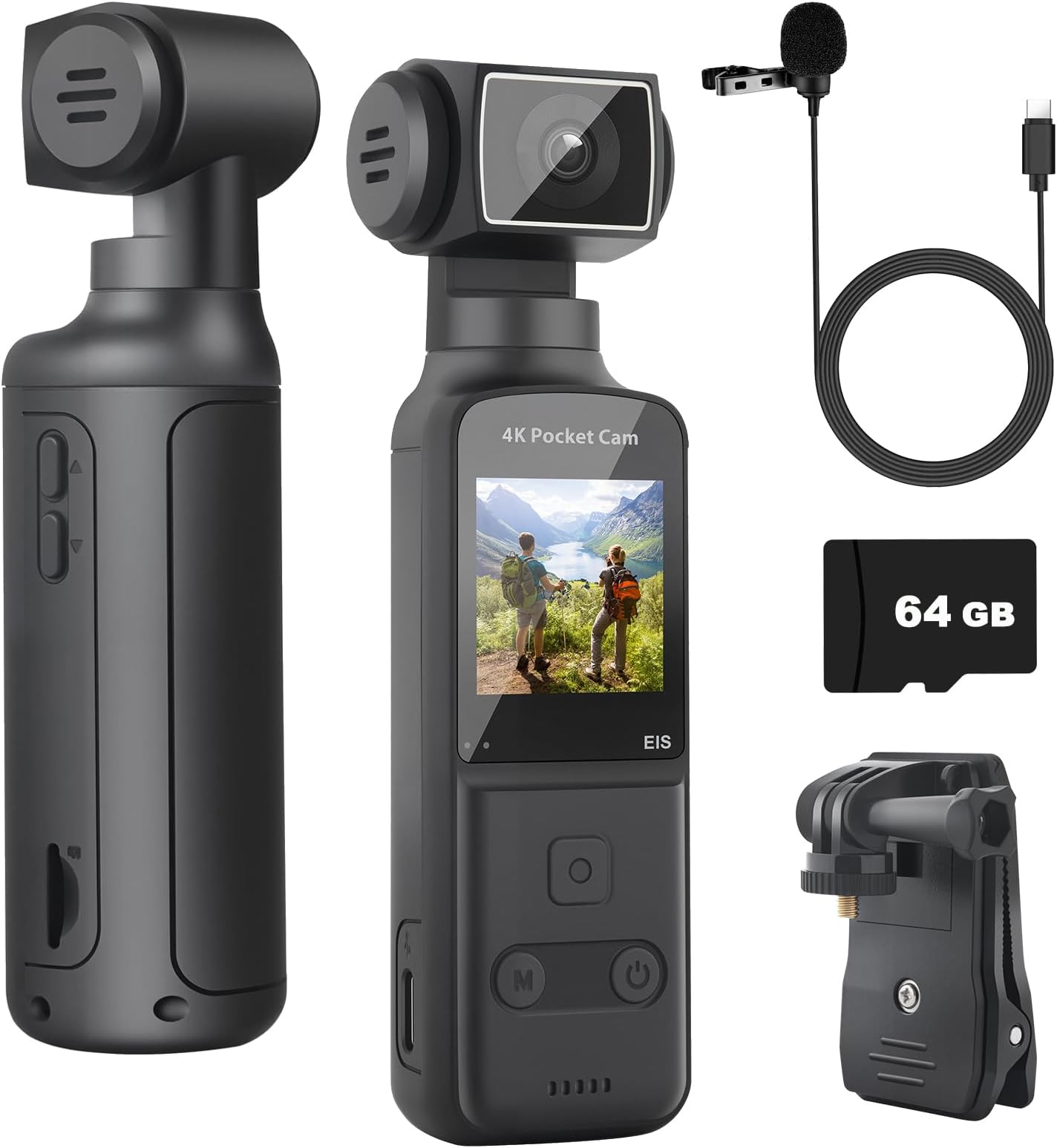 4K Body Camera with External Microphone, Mini Video & Audio Pocket Cam 270° Rotation Camera for Outdoor Sport, Bike, Travel, Police Law Enforcement, Personal Civilians, 64GB Included