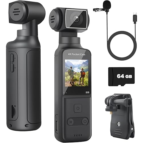 4K Body Camera with External Microphone, Mini Video & Audio Pocket Cam 270° Rotation Camera for Outdoor Sport, Bike, Travel, Police Law Enforcement, Personal Civilians, 64GB Included