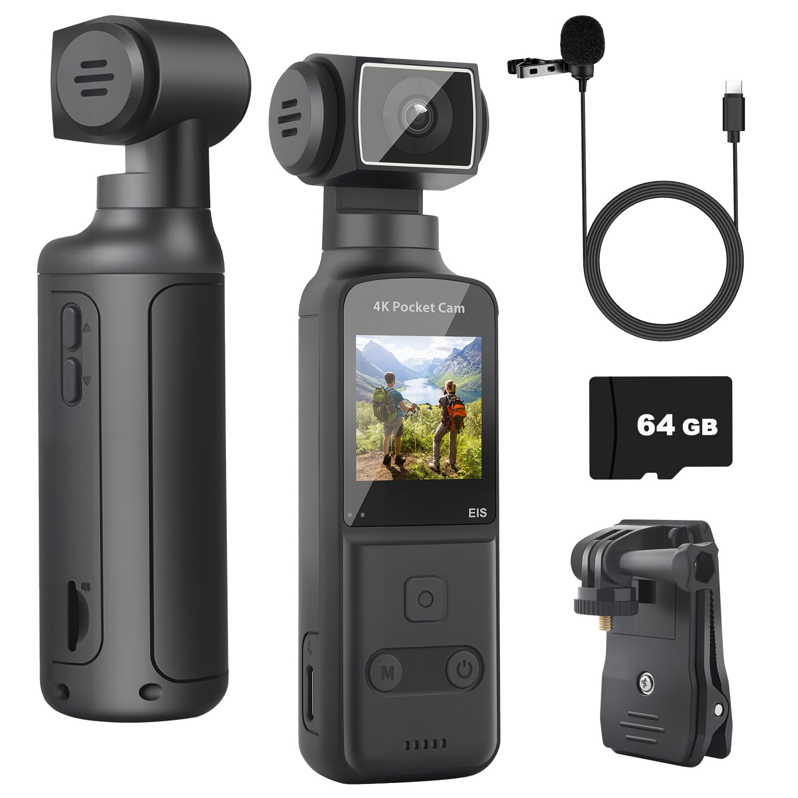 4K Body Camera with External Microphone, Mini Video & Audio Pocket Cam 270° Rotation Camera for Outdoor Sport, Bike, Travel, Police Law Enforcement, Personal Civilians, 64GB Included