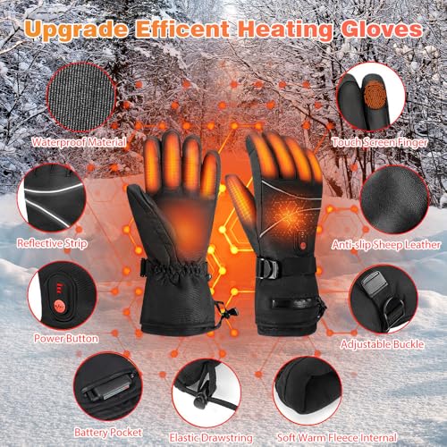 Beheizbare Handschuhe Damen Herren,7.4V 4000 mAh Akku USB Beheizte Handschuhe, 3 Heizstufen,Touchscreen Beheizbare Motorradhandschuhe,fur kifahren,Wandern,Radfahren,Motorradfahren (A)