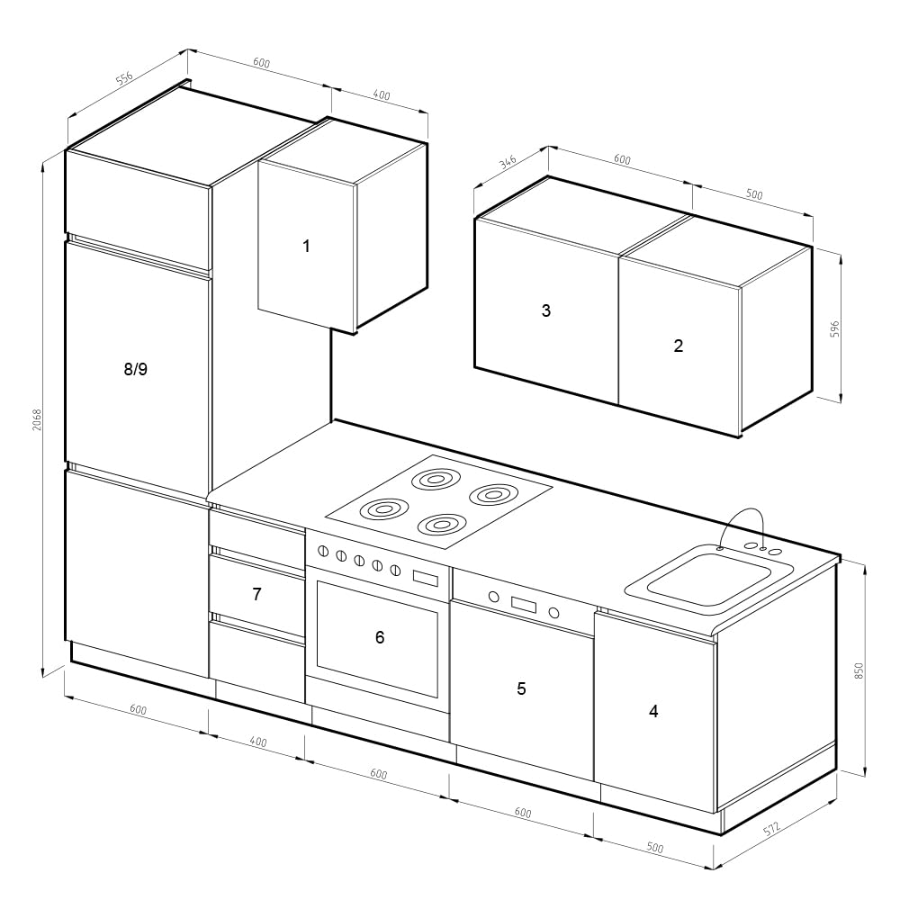 Vicco Cucina componibile Optima, Antracite lucido/bianco, 270 cm