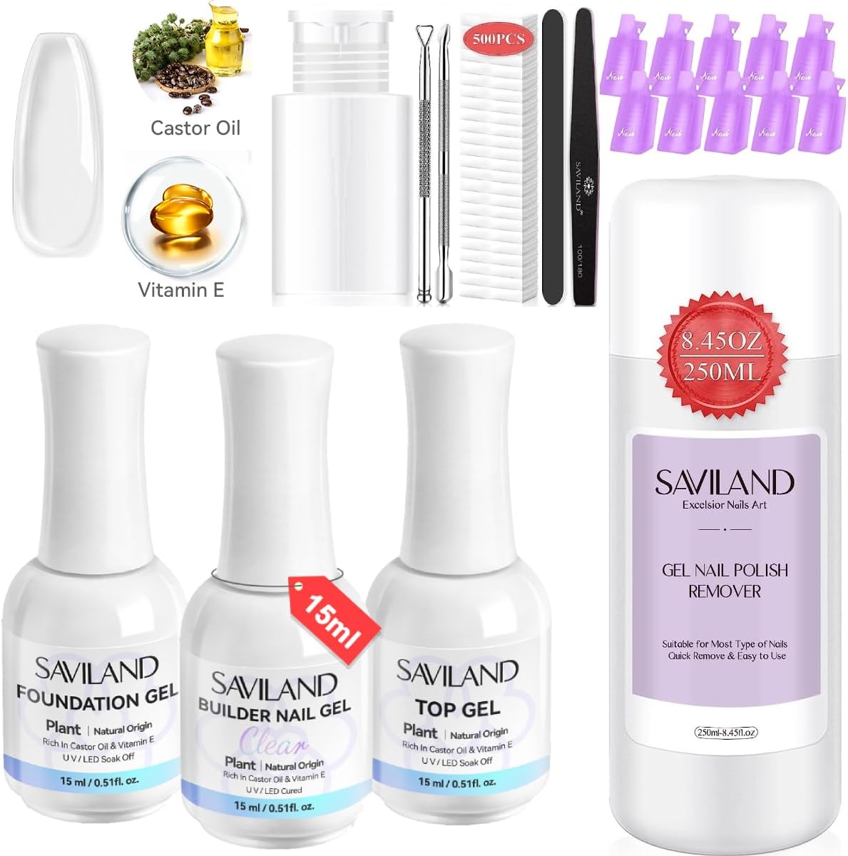 Saviland Clear Builder Nail Gel Kit 3 Pcs 15ml Builder