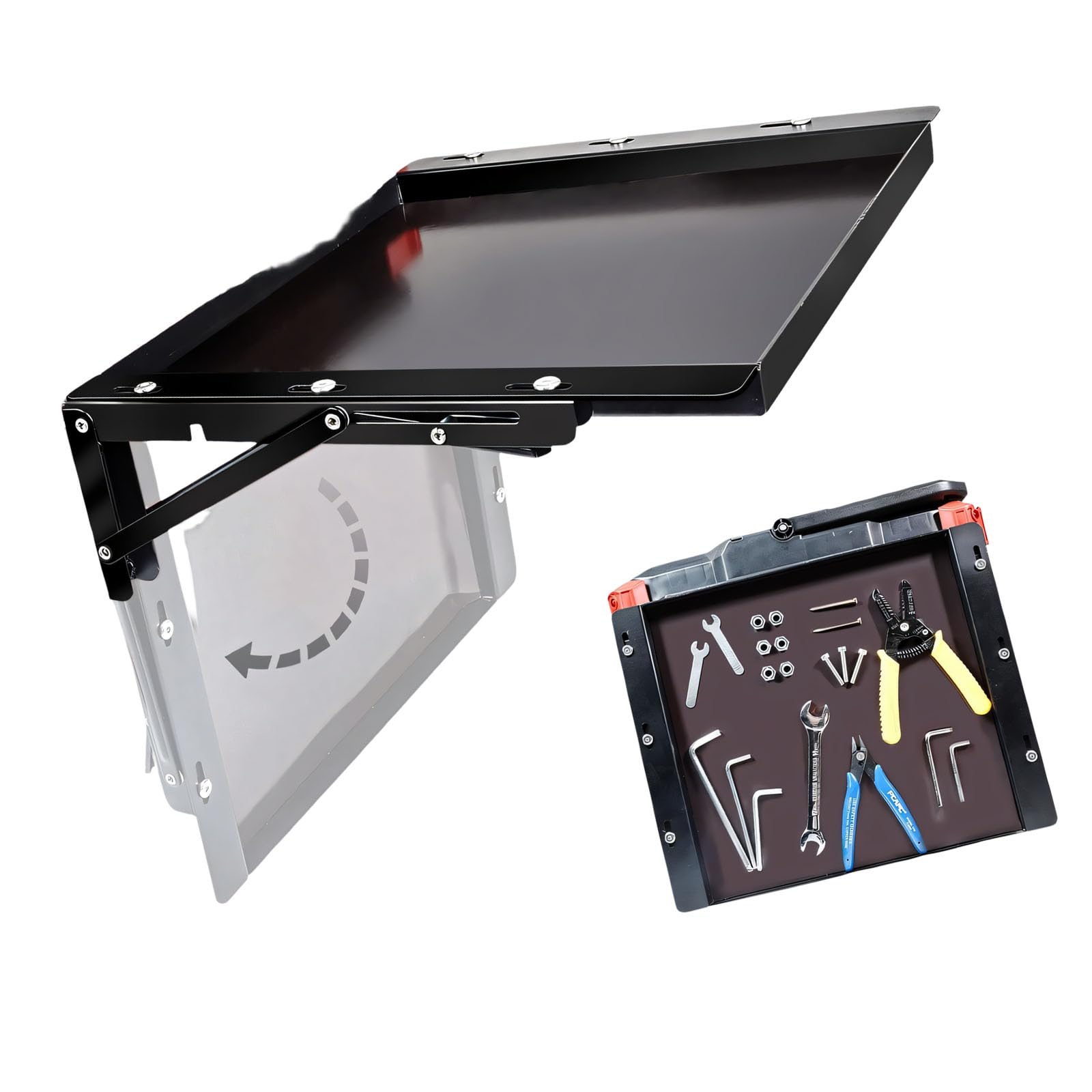 Mesa de trabajo portátil con marco de aluminio con soporte para herramientas, fácil configuración para almacenamiento, mesa de trabajo de metal plegable con soporte diseñada para almacenamiento