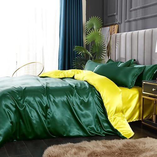 Vista 230 de Feelyou Juego de ropa de cama de satén similar a la seda, tamaño Queen, juego de funda de edredón sedosa rosa de lujo, funda de edredón suave, Multi