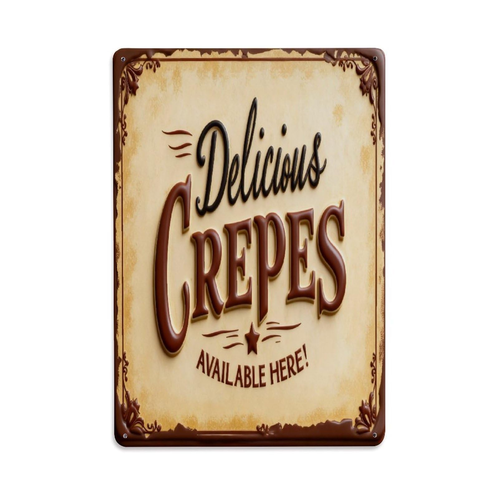 Delicious Crepes Available Here Star Vintage Metal Tin Sign Retro Wall Decor, Bar Garage Cafe Kitchen Home Wall Art Poster Decoration 8x12inches