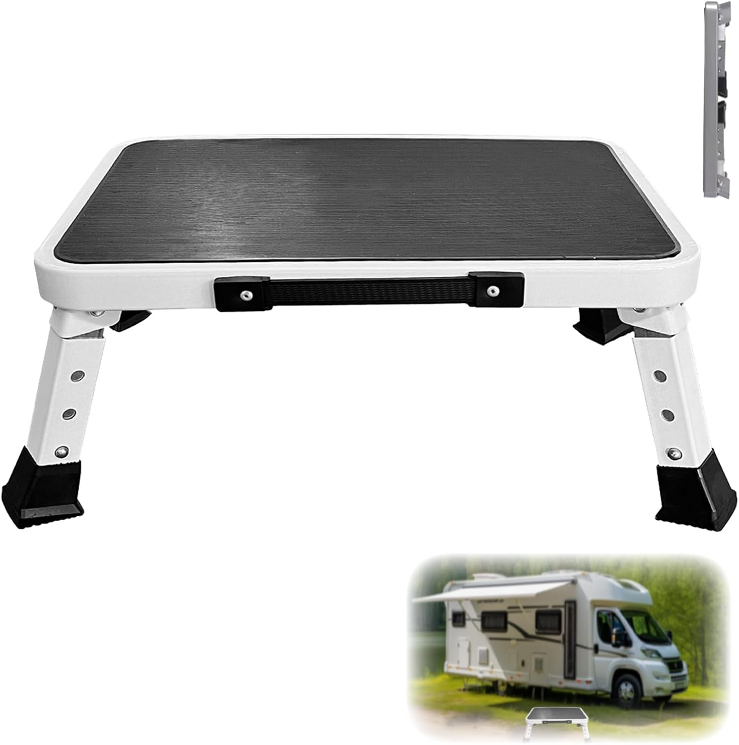 RV Step Stool Foldable Adjustable Step Ladder Sturdy Metal Stable Step Stool with a Non-Slip Platform Supports up to 500 lb with Non-Slip Rubber Feet