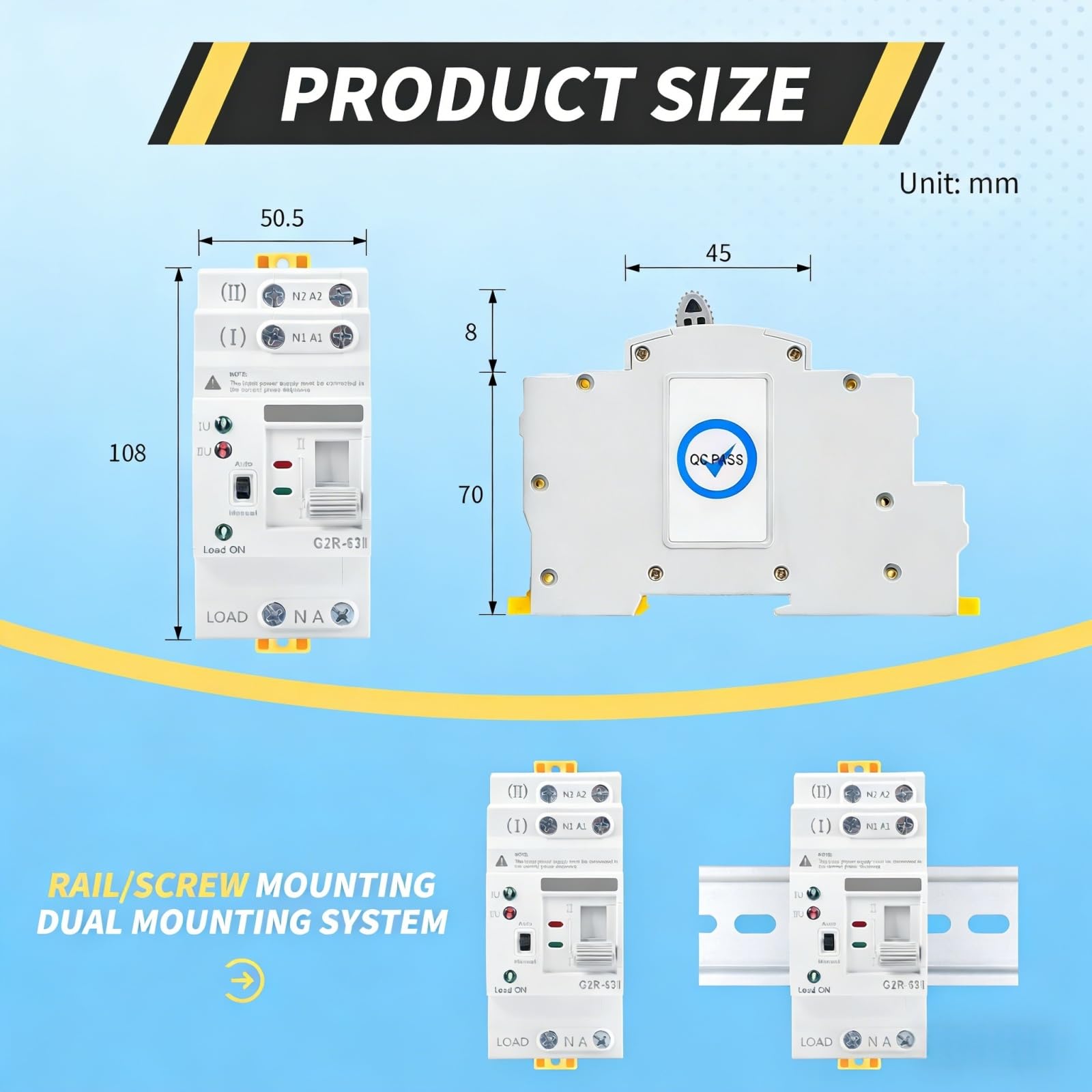 ATS Automático de Transferencia Automática para Corriente Doble 2P 63A 220V - con cambio rápido de 0,05 segundos para un suministro eléctrico confiable en hogares e industrias