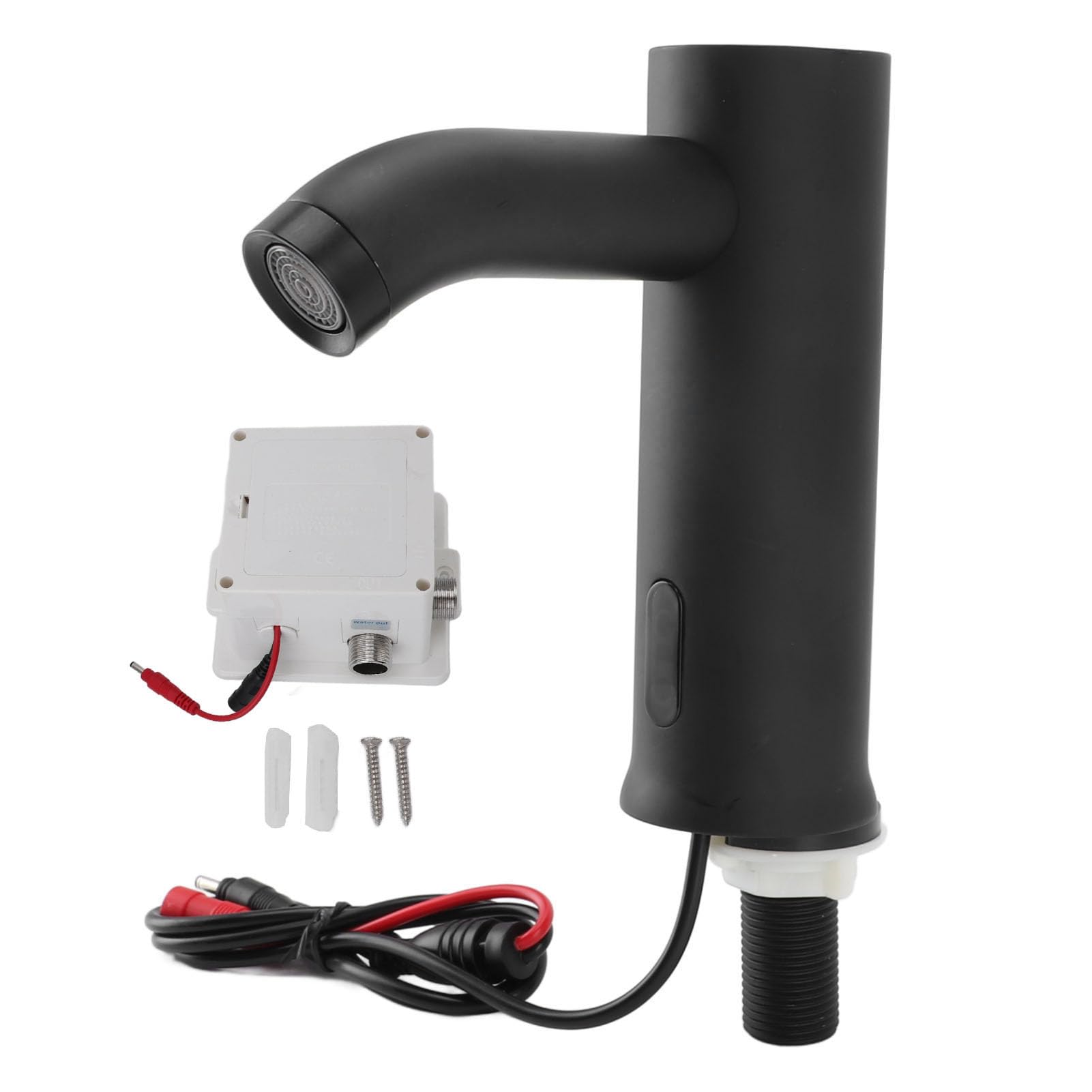 Grifo con sensor de movimiento automático, funciona con batería, vertical, sin contacto, con sensor infrarrojo, para baño, cocina, color negro