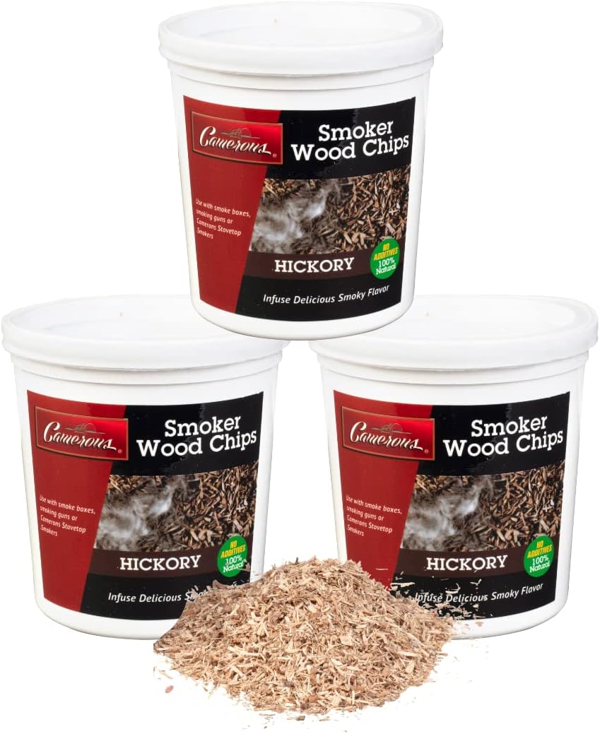 Camerons All Natural Extra Fine Hickory BBQ Wood Chips (3 Pints, 0.473L ea)- Kiln Dried Wood Sawdust Shavings for Cocktail Smoking Guns, Stovetop Smokers, Smoke Boxes-Value Pack Barbecue Grilling Gift