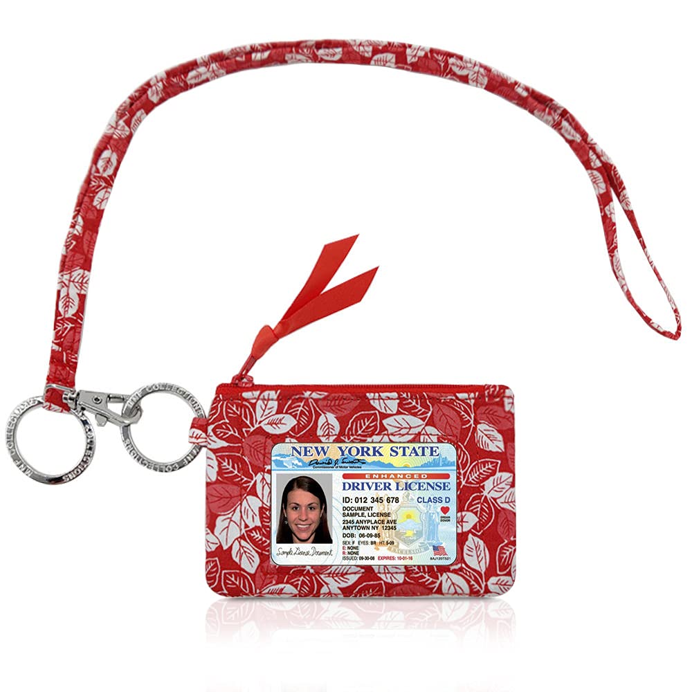 MNF CollectionsMNF Collections Lanyard with Wallet - Zip ID Case with Lanyard - ID Holder for Cash, Cards, Coin - Durable Card Holder Keychain with Zippers - Cotton - Red Foliage