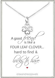 Tiny and Dainty Sterling Silver Four Leaf Clover Necklace for Women, Good Luck Charm Necklace, Best Friend Gift, Silver Shamrock Necklace (18 inches)