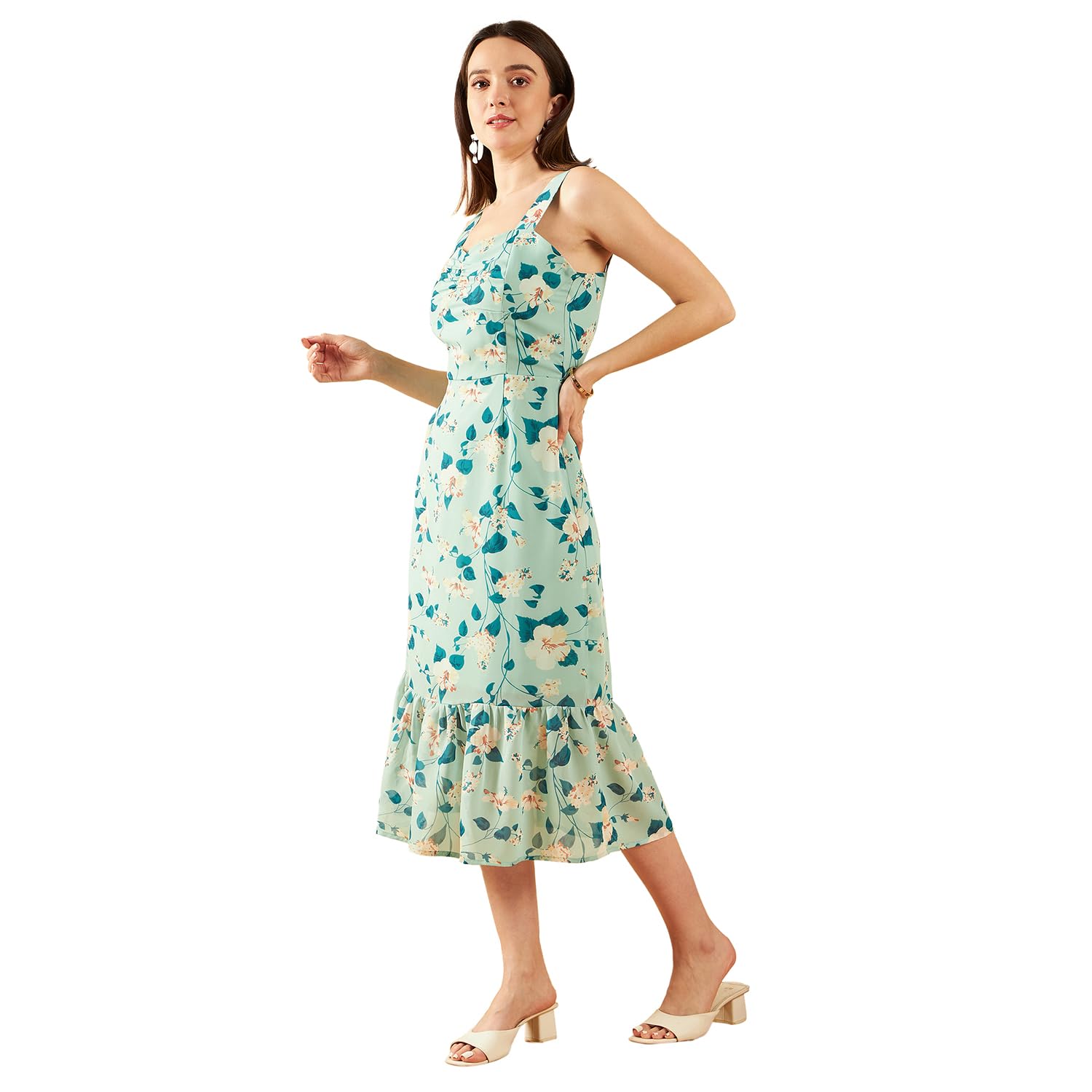 Rare Women's Polyester A-Line Mid-Calf Length Dress (Ep7552A_Green_Xl)