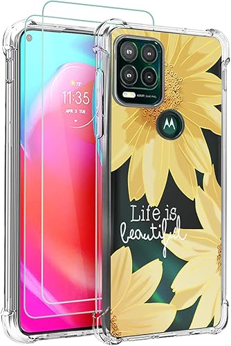 Osophter Funda para Moto G Stylus 5G con 2 protectores de pantalla, flores florales para niñas y mujeres, absorción de golpes, cubierta de goma de