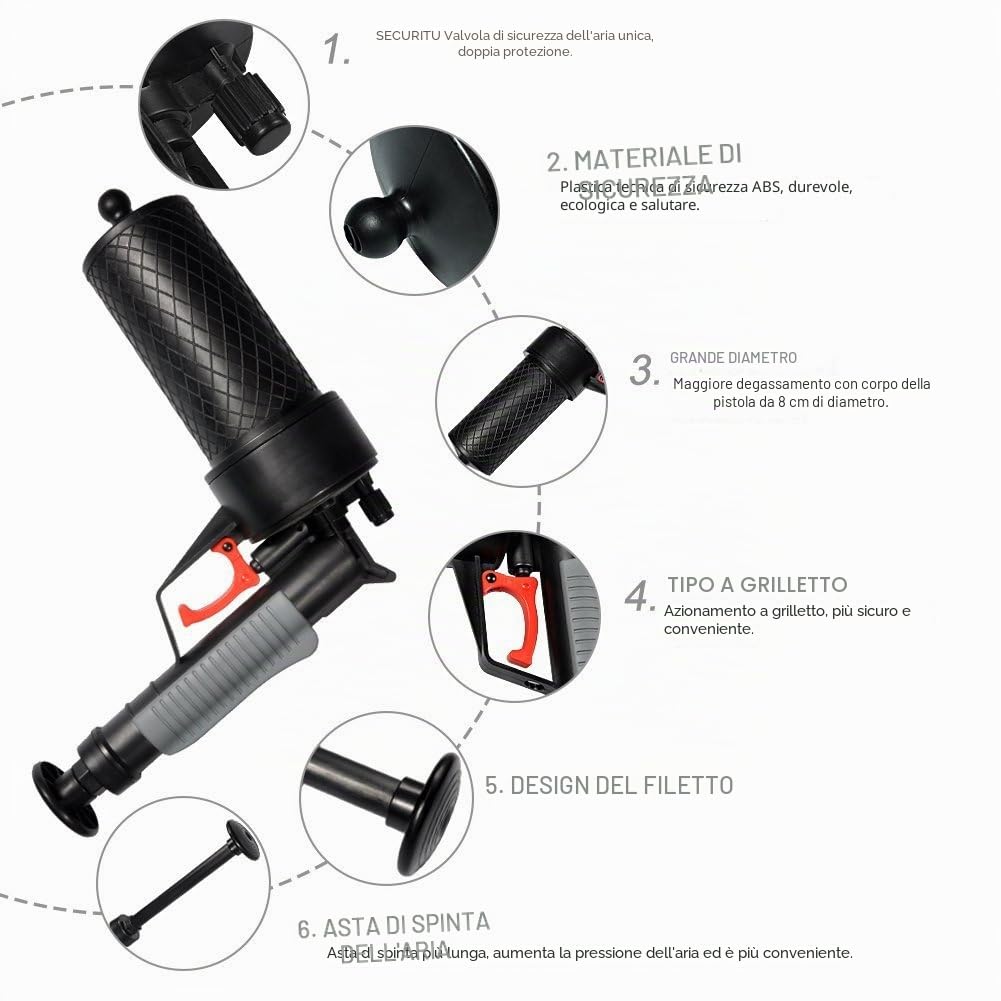 Air Power Drain High Pressure Drain Opener per tubi intasati di wc, bagno, vasca da bagno