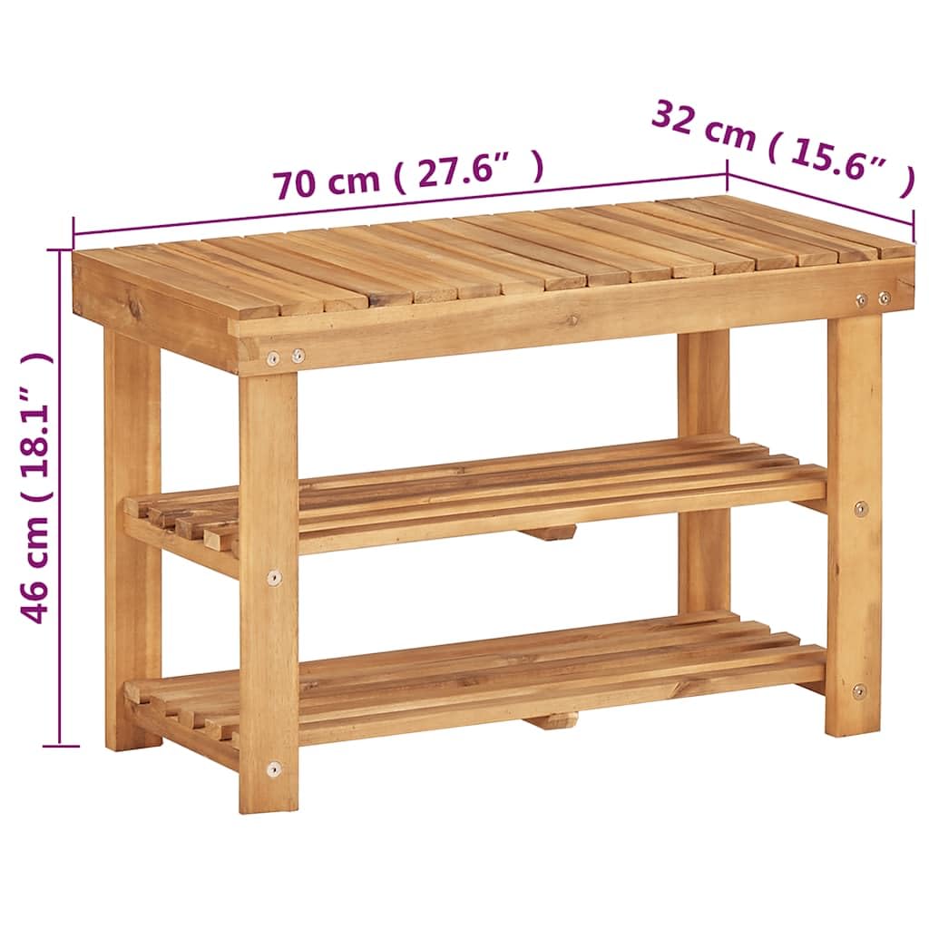 Półka na Buty 70x32x46 cm z Litego Drewna Akacjowego, Stojak na Obuwie