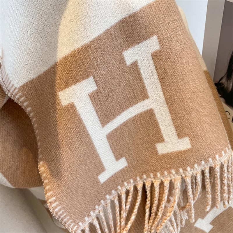 SYLALE Scarf For Women 1 Piece Of Women'S Autumn Winter Tassel Scarf Imitation Cashmere Brushed Long Shawl H Letter Warm Neck3