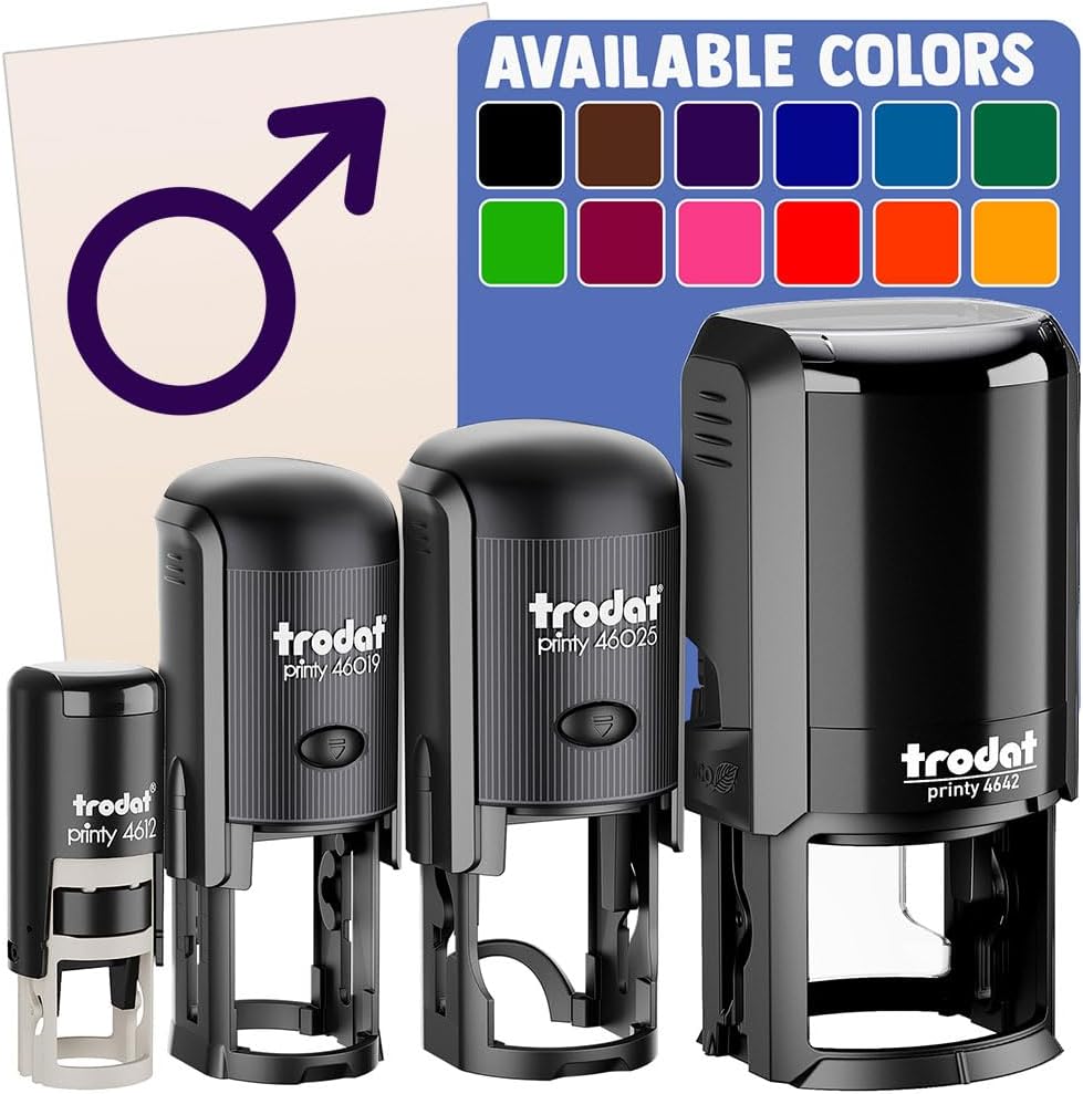 Mars Man Male Gender Symbol Self-Inking Rubber Stamp Ink Stamper for Stamping Crafting Planners - 1-1/2 Inch Large - Red Ink