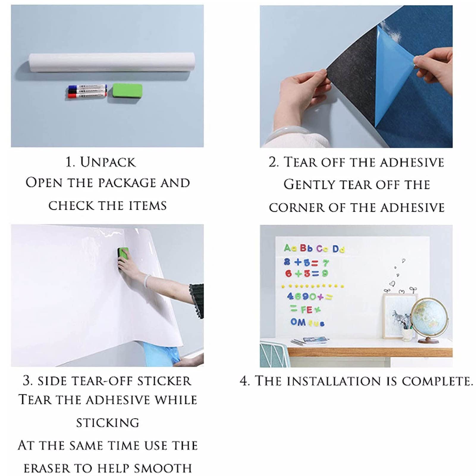 Self Adhesive Magnetic Dry Erase Whiteboard Sticker for Smooth Surfaces, Multiple Sizes(120x350cm)