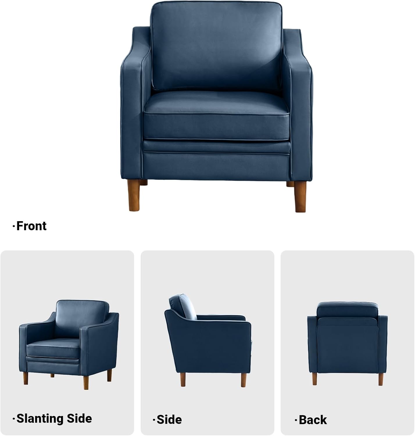 Kingfun Accent Chair Set of 2, Living Room Chairs, Faux Leather Reading Armchair, Mid Century with Solid Wood Foot, Upholstered Modern Decor for Bedroom, Apartment, Blue