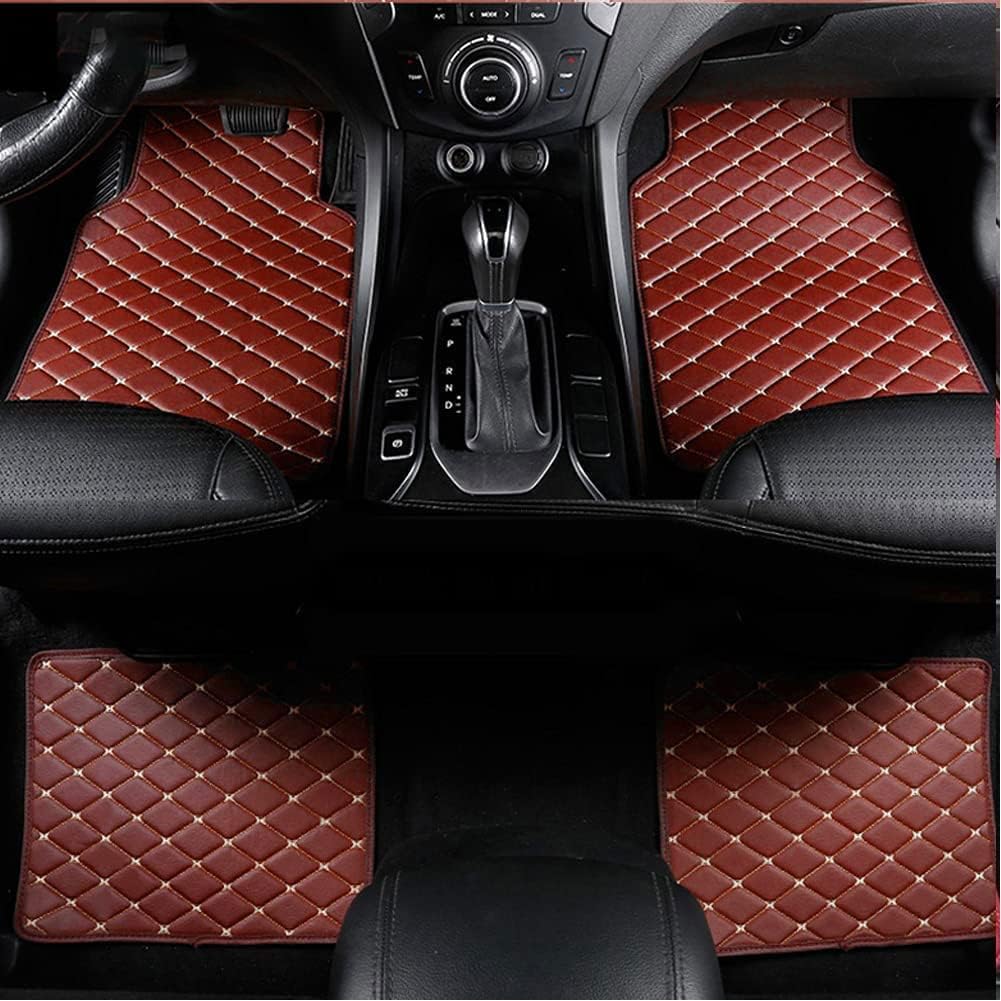 4Pcs Custom Leather Car Floor Mats for Mini Cooper R56 2006-2014, All Weather Waterproof Non-Slip Auto Carpets, Car Mats Interior Protection Styling Accessories,B/BROWN