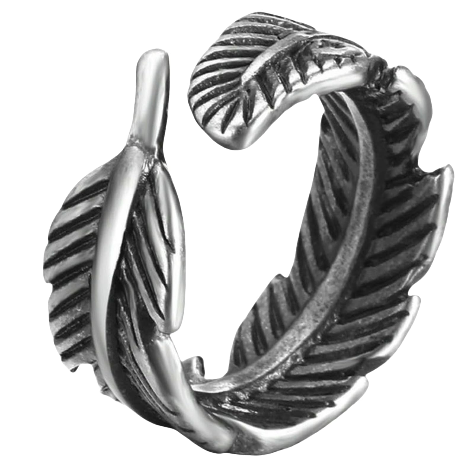 Gothic-Federring aus Titanstahl, Antik-Weiß-Bronze-Finish, Pinky-Stapelband für Herren, Vintage-Schmuck, Geschenk