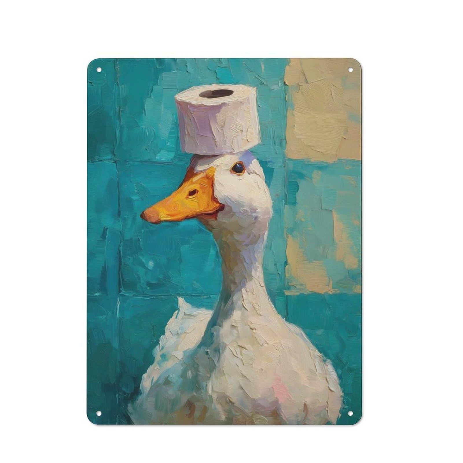 Junmoney Style-23 Goose With Toilet Paper Hat Painting Decorative Tin Sign 40X30cm, Old Fashioned Vintage Wall Decor For Lounge, Study, Pub Or Wall Gallery
