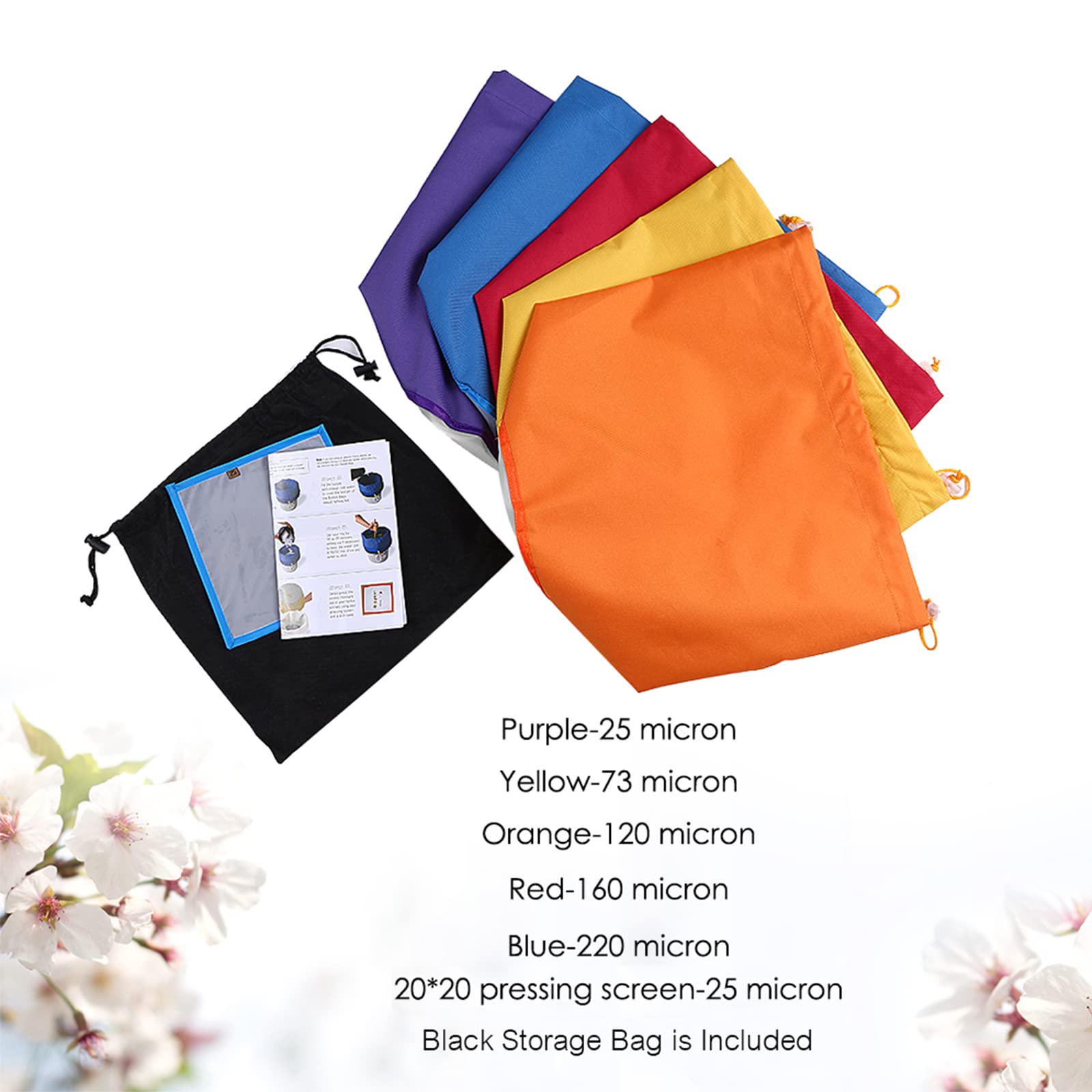 Kavolet 5 galones Bolsas de Burbujas, 5pcs Bolsa de Hash de Burbujas de Hielo a Base de Hierbas, Bolsas extractoras de Esencia Vegetal, Bolsas de cordón con Pantalla de prensado y Bolsa de Transporte