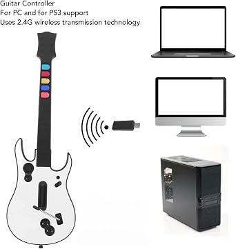 Pcギターヒーローコントローラー、 ギターコントローラー ワイヤレス ギター ゲーム ギター, ストラップ付きギターヒーローギター、 迅速な対応 Pc用ワイヤレスps3ギターヒーロー、 Pcに対応 とps3 白